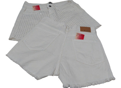 Kleff Denim Short Jeans Denim with Strass Rigid Cream 6