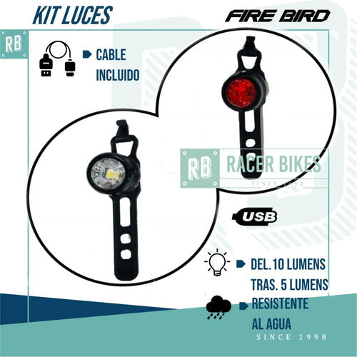 Fire Bird Rechargeable USB Front and Rear Light Kit 1