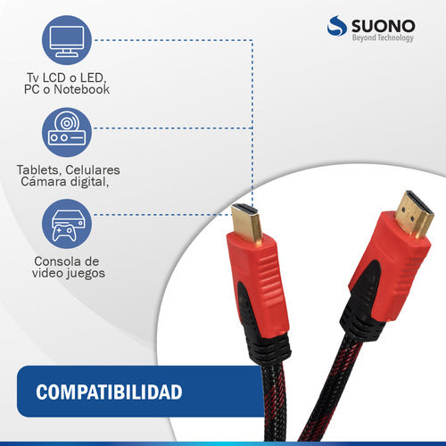 Suono HDMI Cable 1.5 M 1080p Braided V1.4 with Gold Tips 2