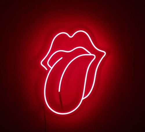 Safari Publicidad Lengua Rolling Stones Cartel En Neón Led / Flex 70 Cm Altura 1