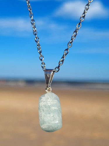 Aquamarine Gemas Polished Pendant + Surgical Steel Chain 2