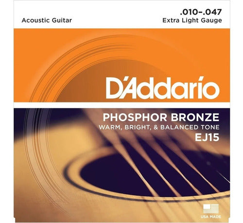 D'Addario EJ15-3D Acoustic Guitar Phosphor Bronze 010 Extra Light Strings 1