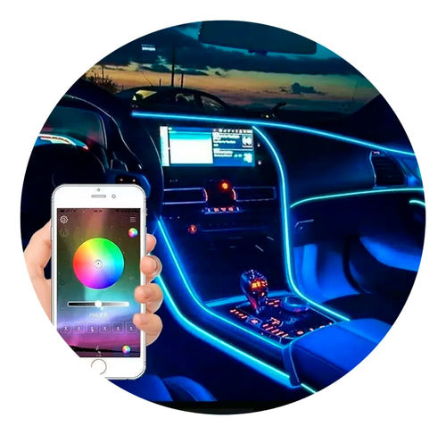 Kit Tira Led Rgb Auto Interior Bluetooth Fibra Optica 0