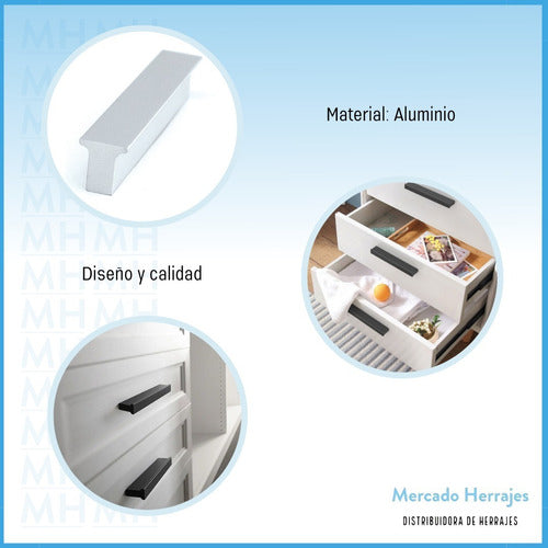 Manija Tirador Barra T Aluminio 160 Mm Mueble Puerta Cajón 2