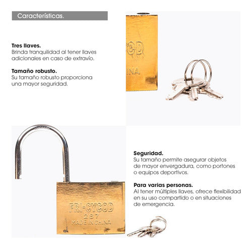 Premium 75mm Golden Lockers Padlock with 3 Keys 2