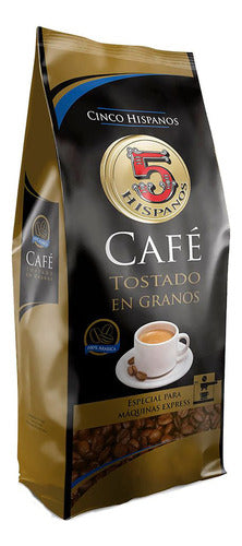 5 Hispanos Café En Granos Tostado Sin Azucar X 500 Gr 0