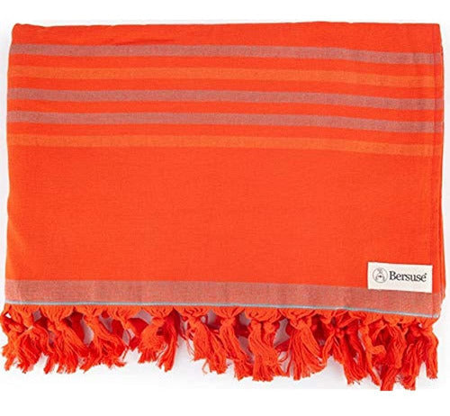 Bersuse Towels Turkish Towel 100% Cotton Tripolis Terry Peshtemal - Orange 0