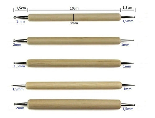 Kit 5 Estecas C/ 10 Pontas Boleador Clay Unha Biscuit Argila 1