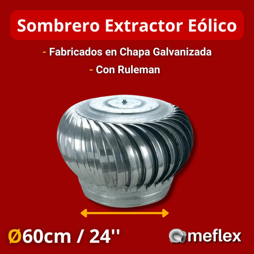 Extractor Eólico 24 Pulgadas / 60cm Ventilación Con Ruleman 2