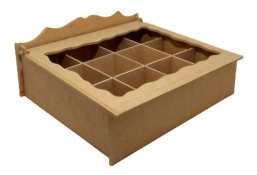 Distri Fibro Tea Box With Lattice Top X 12 Div MDF 5.5mm 0