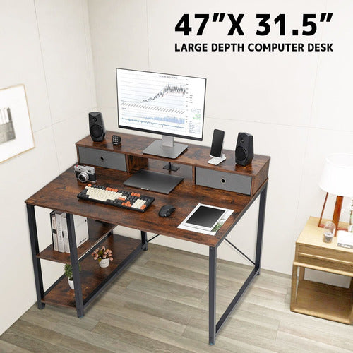 TOPSKY Computer Desk 47 x 31.5 Inches with Drawers, Monitor Stand, Storage Shelf, and 3-Port Charging Station (Rustic Brown) 7