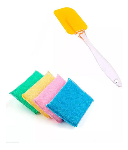 Kit of 1 Silicone Spatula + 4 Cleaning Sponges for Kitchen 0