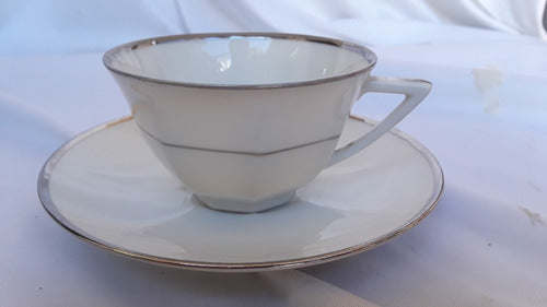 Taza De Te Porcelana Francesa Limoges Linea Color Plata (1) 1