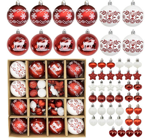 Adornos Navideños Arbol Colgante Rojo Blanco Renos 52 Piezas 0