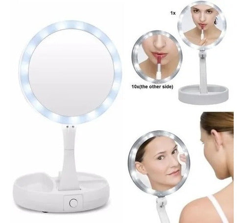 Portable Folding Round LED Light Makeup Mirror with Magnification 1