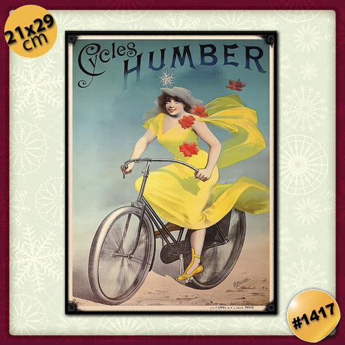 #1417 - Cuadro Decorativo - Bicicleta Vintage Mujer Retro 1