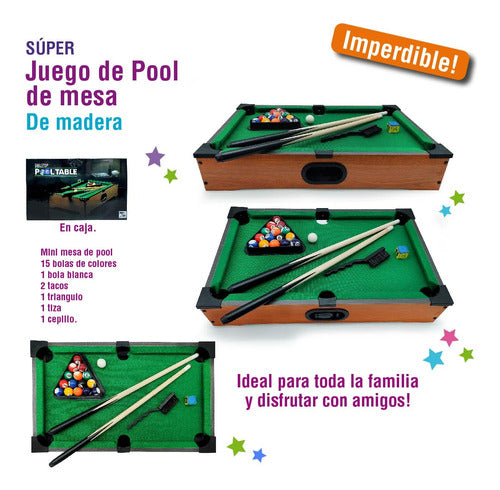 Generic Mini Pool Table Game for Kids - 50 x 30 cm Wooden Toy 1