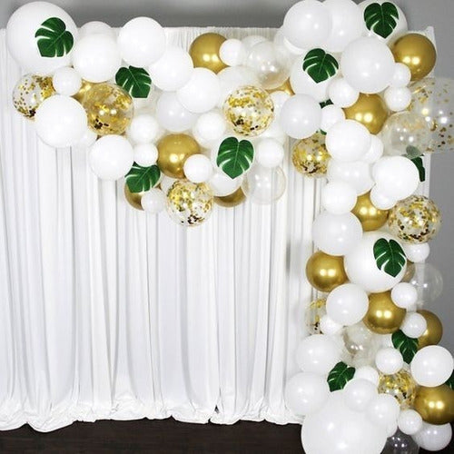 Cotillón Eli Arco Globos Decorativo Hojas Blanco Dorado Confetti Cumple 1