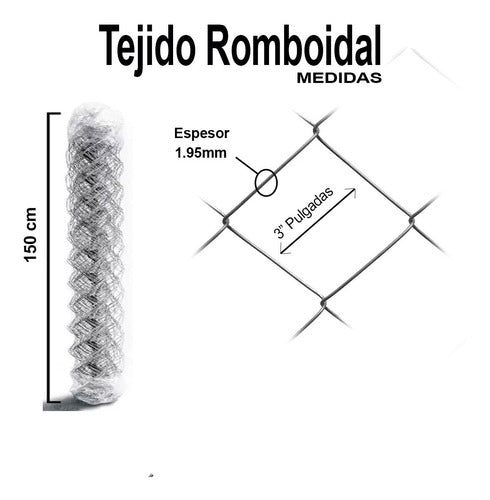 Tejido Romboidal Alambre 1,50 Mt De 3  1.95mm Esp X 10 Mts 1