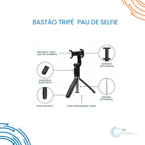 Bastão De Selfie Self Bluetooth Monopé Kit Gravação Vídeo 5