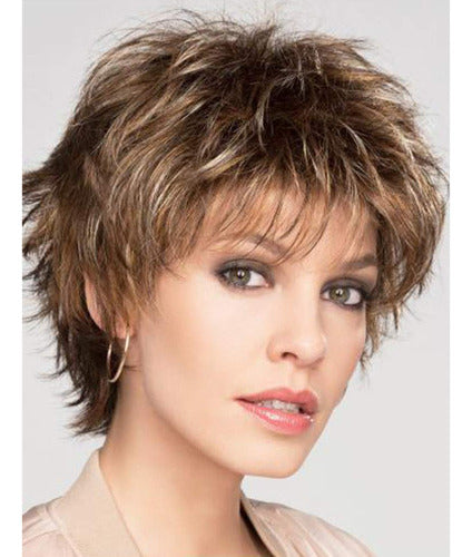 Renershow Short Mixed Brown Wig with Bangs, Synthetic, + Eyelashes 1