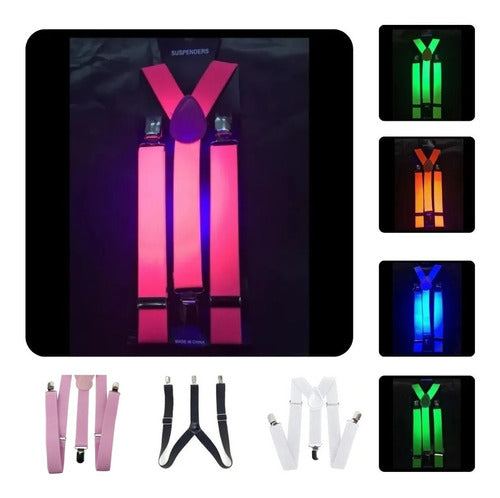 Fluorescent Glow-in-the-Dark Suspenders with UV Light - Party Costume Accessory 0