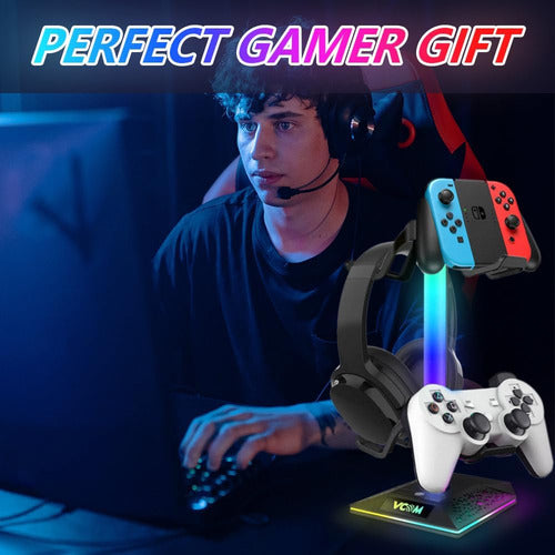 V VCOM RGB Gaming Headset Stand with 2 USB Ports and Color Lights 6