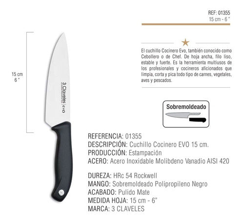 3 Claveles Set 5 Professional Chef Kitchen Knives Evo 5