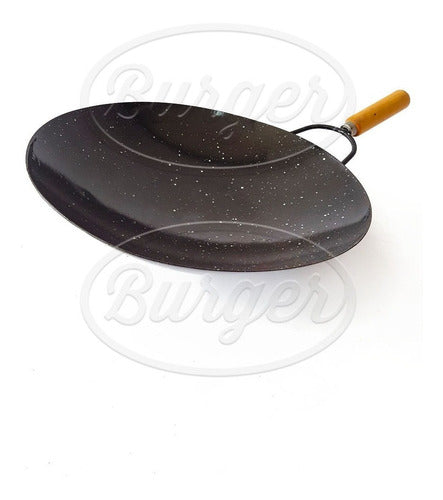 Burger Wok De Chapa Enlozada Con Mango De Madera 5