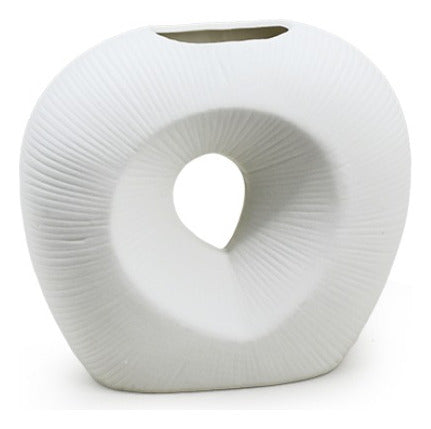 Acra Ceramic Oval Relief Vase in Matte White 1