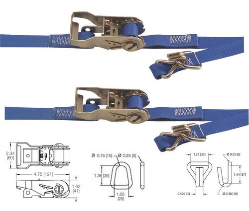 Kinedyne Pack 2un.Crique Tensor Moto Cuatri 25mm X 4.88m 1140kg Rotur 0