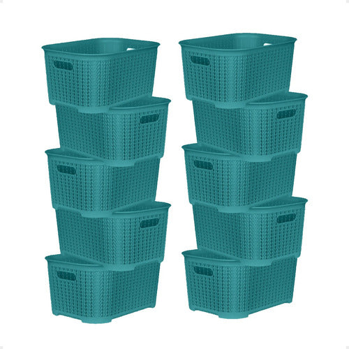 Set of 10 Large Rattan-like Plastic Organizing Boxes 53x33x29 15