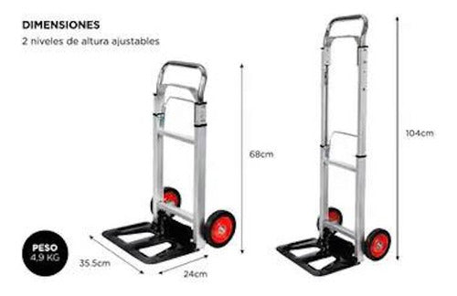 Carro Plegable Aluminio Reforzado Hasta 90kg Zorra Carrito 1