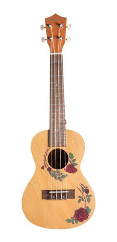 Bamboo Ukelele Concert U-23 Roses - Includes Case and Pick 2