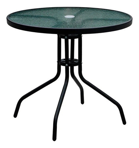 LM Round Glass and Steel Table 80 Cm Diameter Black 0