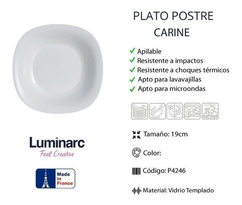 Luminarc Carine Dessert Plate 19 cm Tempered Glass White / N 5