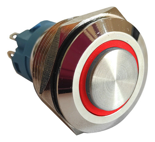 Pulsador De Metal Led Rojo 22mm Sin Retencion Cara Alta 0