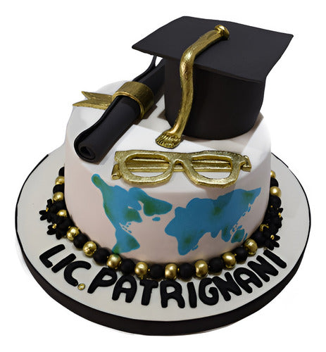 SS GOURMET Torta Graduada - Egresados Negro Dorado Mapa Anteojos 0