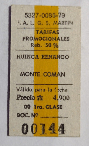 Boleto De Tren De Estación Huinca Renanco A Monte Coman 0