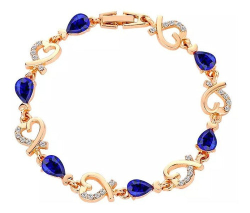 Burdah Delicate Golden Heart Bracelet with Blue Strass 0