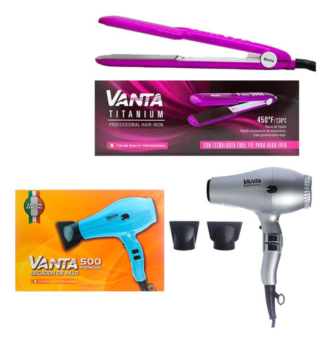 Kit Vanta Planchita + Secador Pelo Profesional Plateado Cs 1