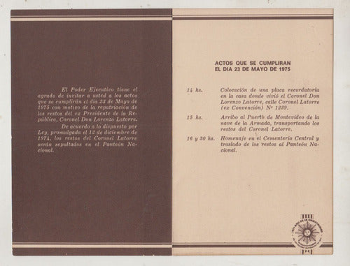 1975 Lorenzo Latorre Invitacion Actos Repatriacion De Restos 1