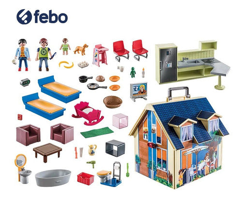 Juego Playmobil Dollhouse Casa De Muñecas Maletin 64pc Febo 1