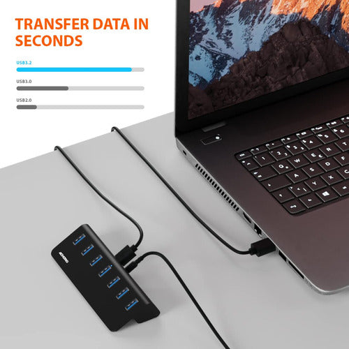 Achoro Hub Usb Alimentado Con 7 Puertos  2 Generacin 10gb Su 2