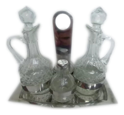 Generic Vintage Glass Oil and Vinegar Set with Salt and Pepper Shakers 0