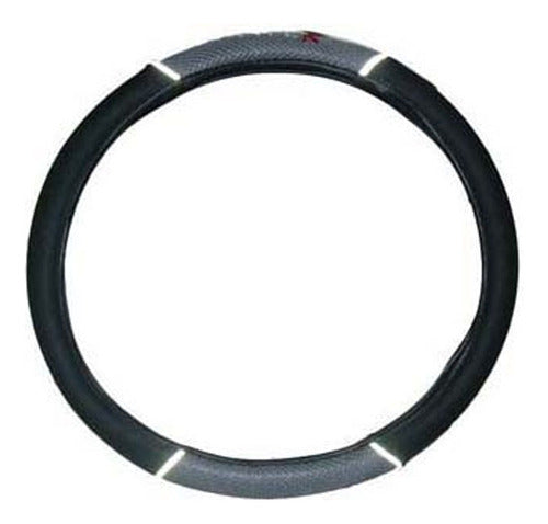 Iael Black and Gray Fabric and Leatherette Steering Wheel Cover 0