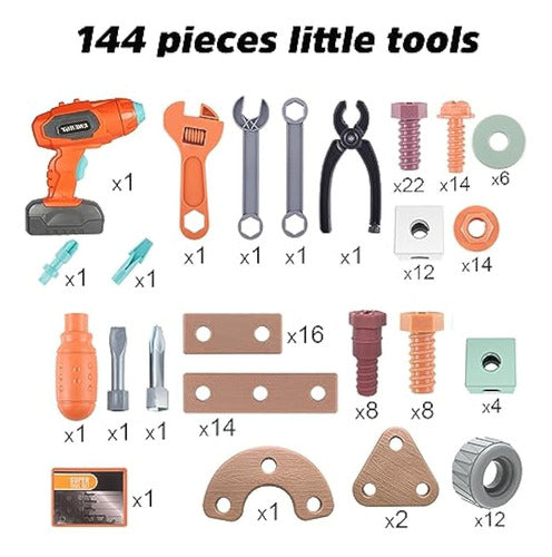 VisionKids Kids Tool Set, Toolbox for Toddlers 144 Pieces with Electronic Toy Drill 1