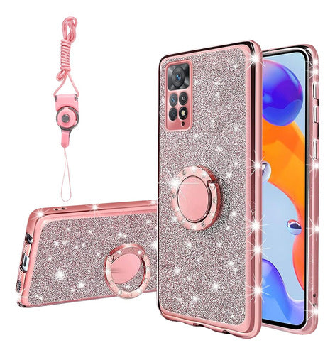 TSAYGFK Glitter Pink TPU Cord Case for Redmi Note 11 Pro 5G 0