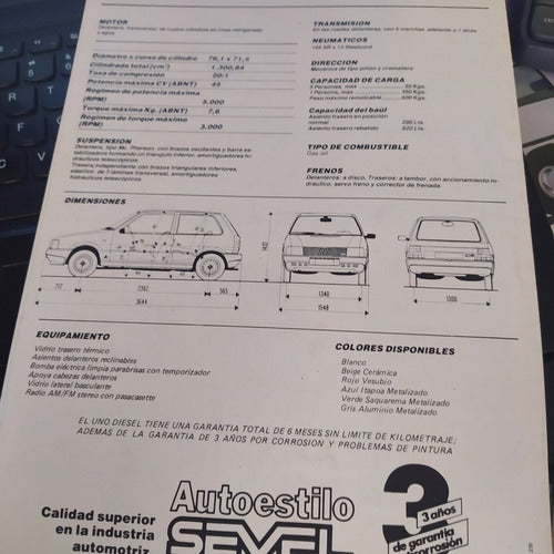 Folleto Catálogo Fiat Uno Diesel Original Impreso Coleccion 1