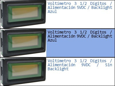 Voltímetro 3 1/2 Dígitos Alimentación 9vdc Backlight Azul 1